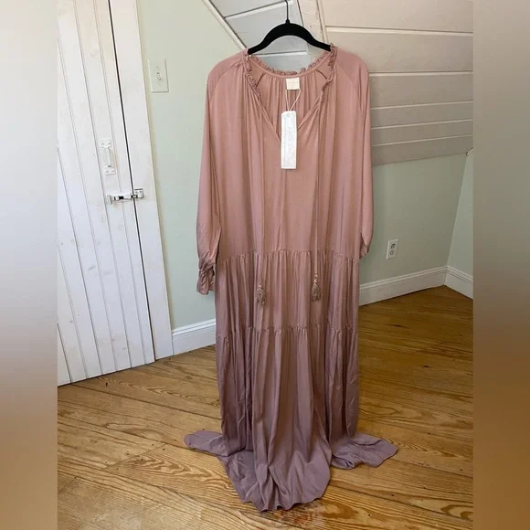 NWT Silk & Salt 100% Cotton BOHO Oversized MAXI Dusty Rose Bohemian Dress Med - Picture 3 of 14